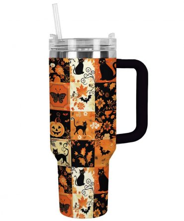 Spooky Cat & Pumpkin Tumbler with Straw - Perfect for Halloween Beverages