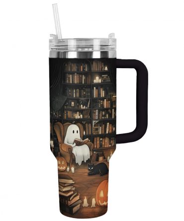 Spooky Ghost & Cat Halloween Tumbler - Perfect for Autumn Sips