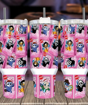 Cute Horror Characters Tumbler with Handle - 40oz Insulated Cup for Hot & Cold Drinks