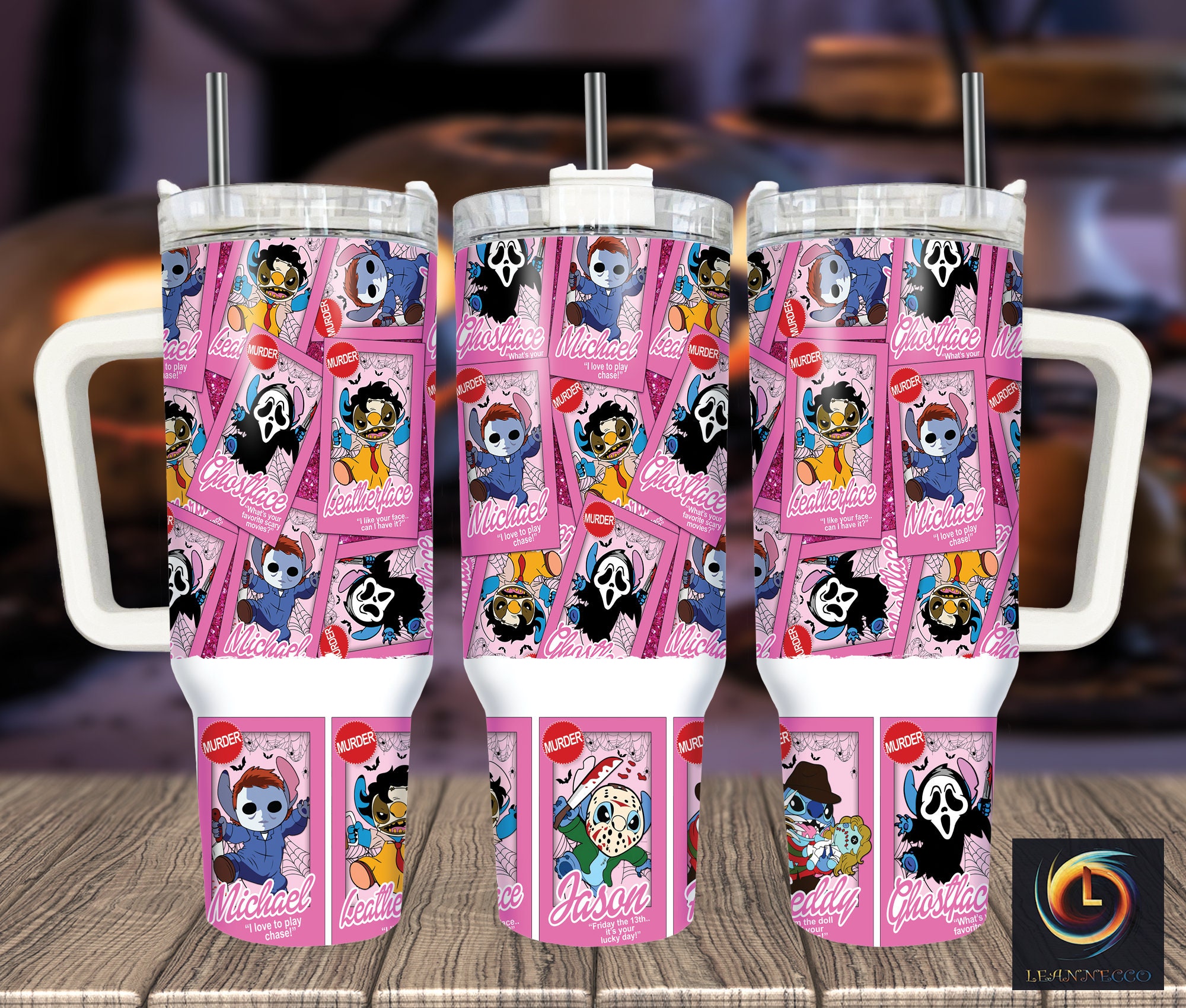 Cute Horror Characters Tumbler with Handle - 40oz Insulated Cup for Hot & Cold Drinks