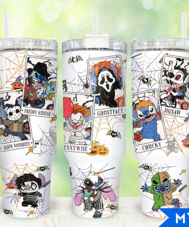 Spooky Character Tumbler - Double-Walled Insulated Cup with Handle & Straw