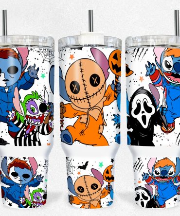 Colorful Halloween-Themed Tumbler with Fun Characters