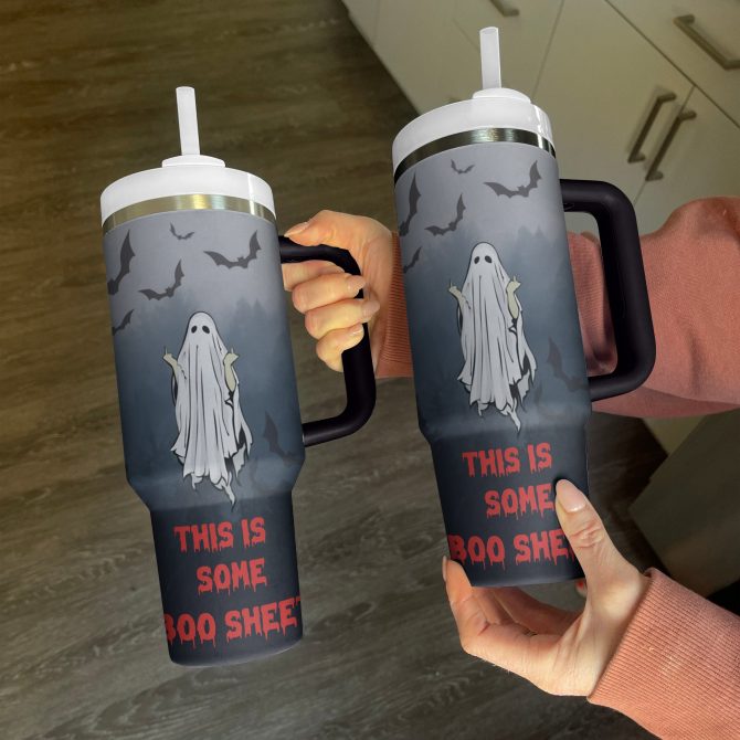 Spooky Ghost Tumbler - 'This is Some Boo Sheet' Insulated Cup with Straw - Image 3