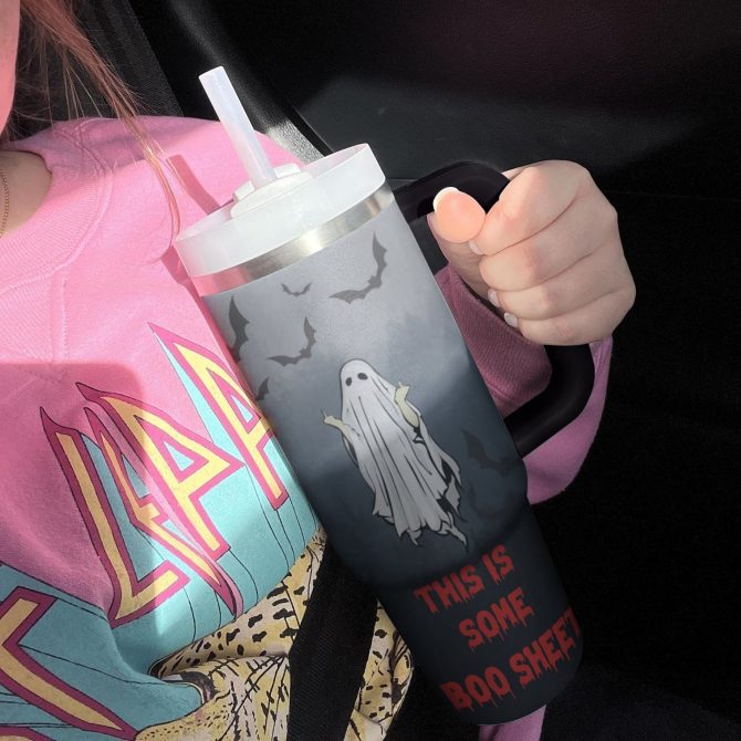 Spooky Ghost Tumbler - 'This is Some Boo Sheet' Insulated Cup with Straw - Image 2