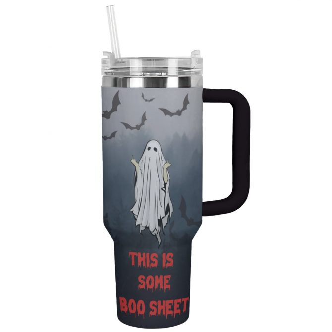 Spooky Ghost Tumbler - 'This is Some Boo Sheet' Insulated Cup with Straw