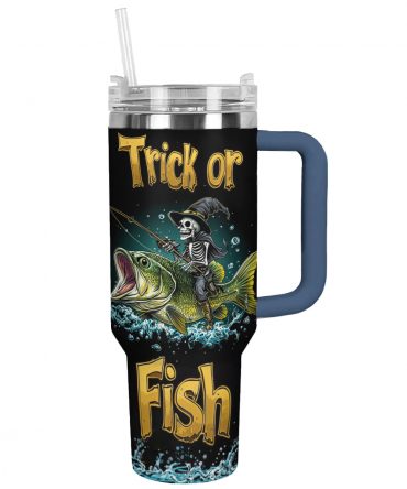 Halloween 'Trick or Fish' Skeleton Fishing Tumbler - 40oz Insulated Mug