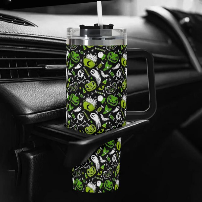Spooky Halloween Travel Mug with Handle - 40oz Tumbler for Hot & Cold Drinks - Image 5