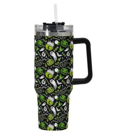 Spooky Halloween Travel Mug with Handle - 40oz Tumbler for Hot & Cold Drinks