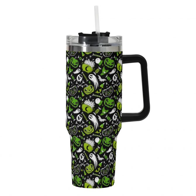 Spooky Halloween Travel Mug with Handle - 40oz Tumbler for Hot & Cold Drinks