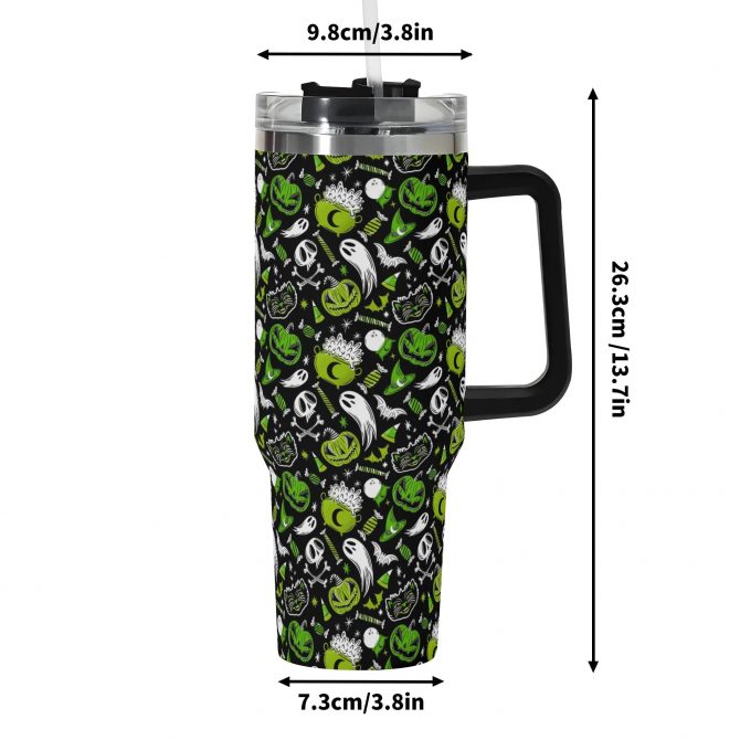 Spooky Halloween Travel Mug with Handle - 40oz Tumbler for Hot & Cold Drinks - Image 6