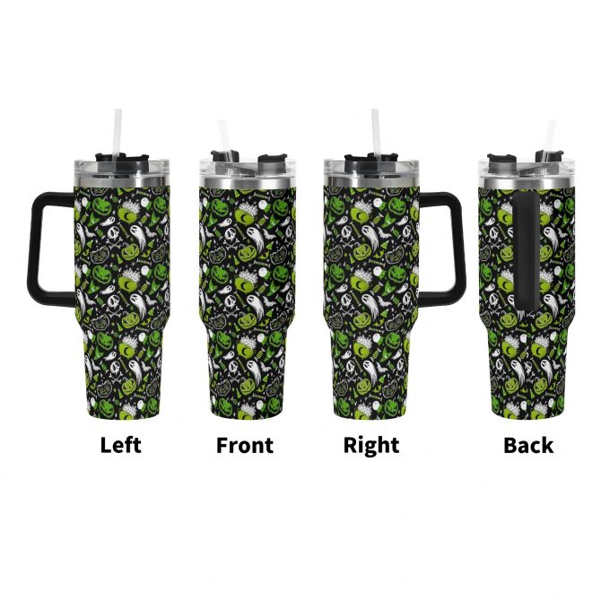 Spooky Halloween Travel Mug with Handle - 40oz Tumbler for Hot & Cold Drinks - Image 2