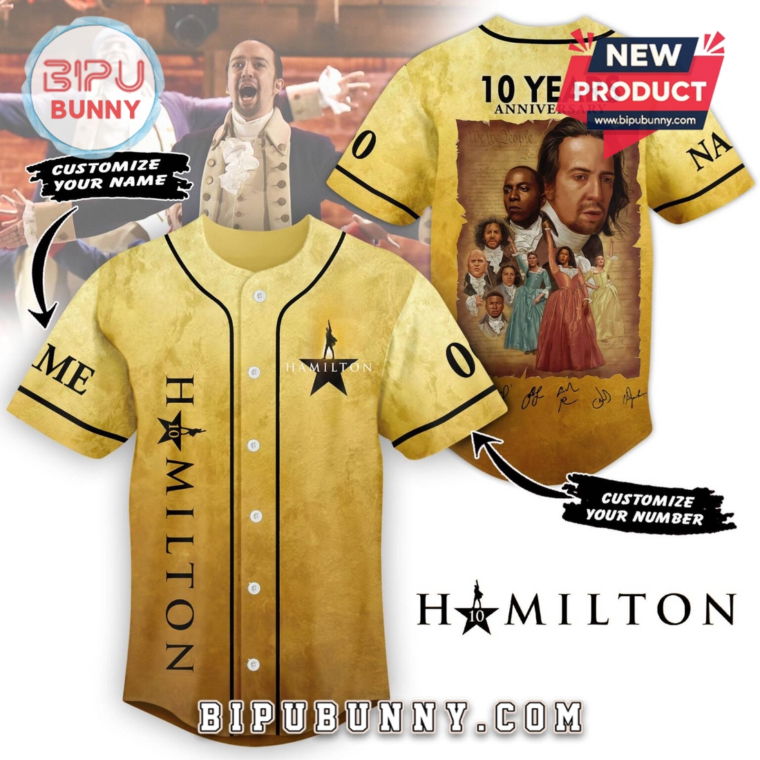 Hamilton 10 Years Anniversary Signatures Baseball Jersey