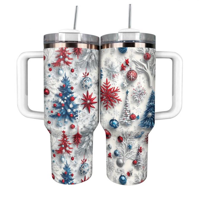 Happy Christmas Custom Stanley Quencher 40oz Stainless Steel Tumbler With Handle