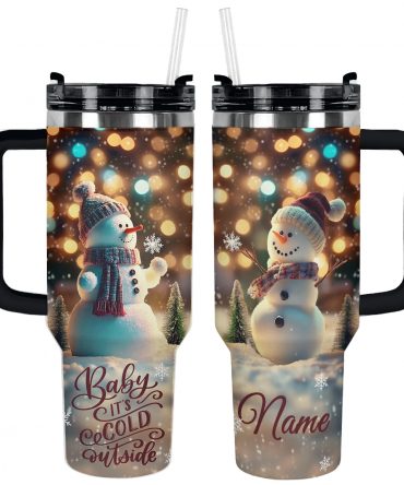 Happy Snowman Christmas Custom Stanley Quencher 40oz Stainless Steel Tumbler With Handle