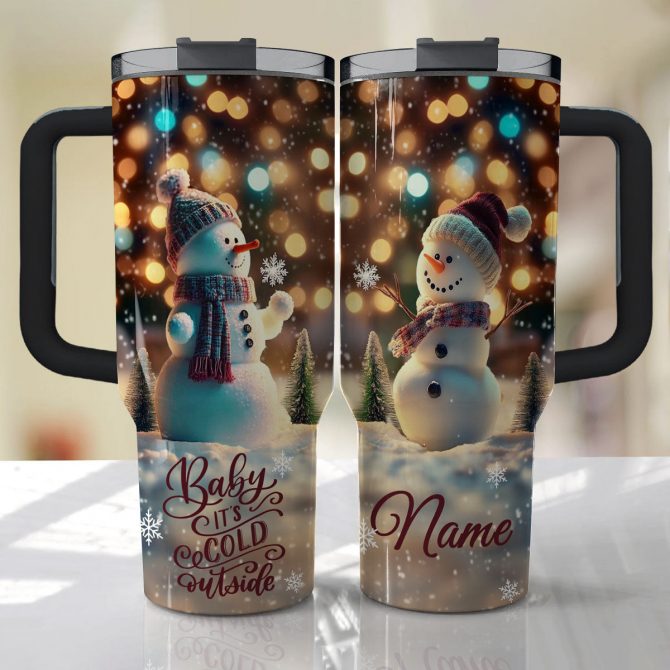 Happy Snowman Christmas Custom Stanley Quencher 40oz Stainless Steel Tumbler With Handle - Image 3