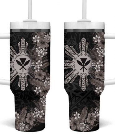 Hawaii and Philippines Together Hibiscus Flower and Sun Badge Polynesian Grayscale Custom Stanley Quencher 40oz Stainless Steel Tumbler With Handle