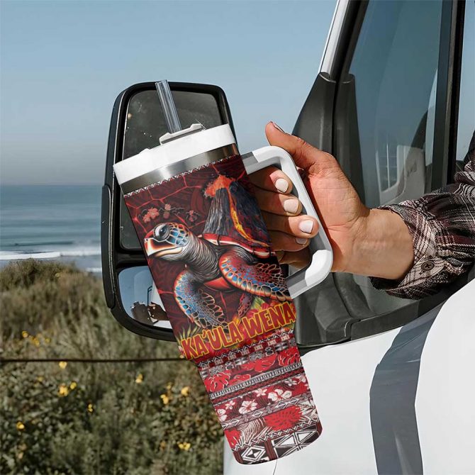 Hawaii KaUla Wena Volcano Turtle Lava and Tropical Plants Tribal Custom Stanley Quencher 40oz Stainless Steel Tumbler With Handle - Image 7