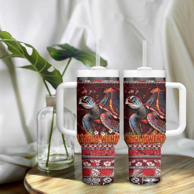 Hawaii KaUla Wena Volcano Turtle Lava and Tropical Plants Tribal Custom Stanley Quencher 40oz Stainless Steel Tumbler With Handle - Image 9