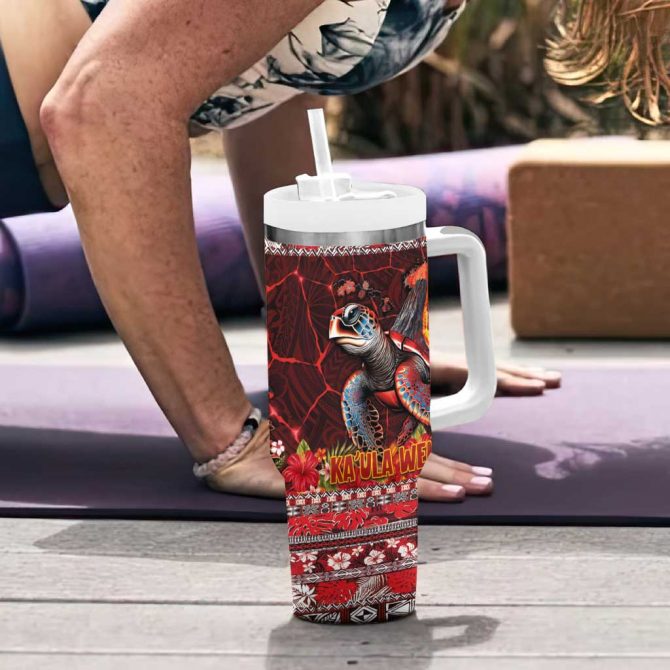 Hawaii KaUla Wena Volcano Turtle Lava and Tropical Plants Tribal Custom Stanley Quencher 40oz Stainless Steel Tumbler With Handle - Image 6