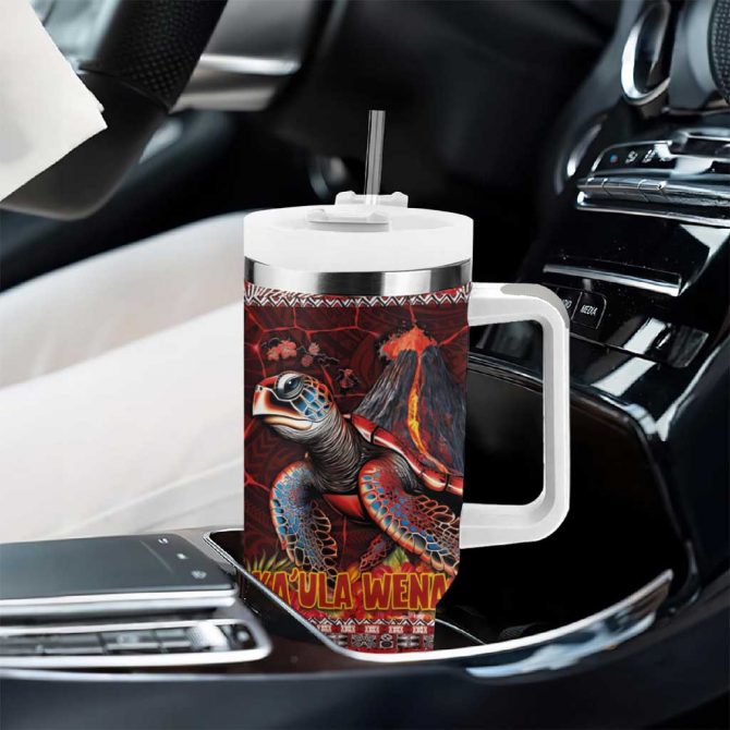Hawaii KaUla Wena Volcano Turtle Lava and Tropical Plants Tribal Custom Stanley Quencher 40oz Stainless Steel Tumbler With Handle - Image 8