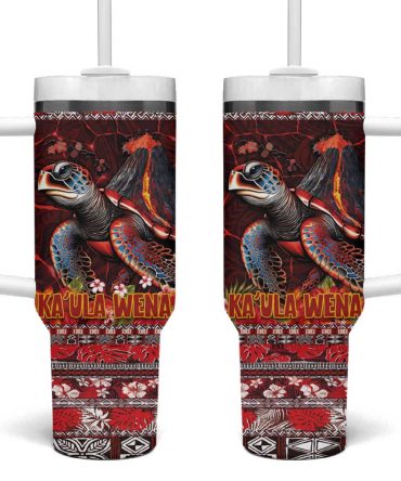 Hawaii KaUla Wena Volcano Turtle Lava and Tropical Plants Tribal Custom Stanley Quencher 40oz Stainless Steel Tumbler With Handle