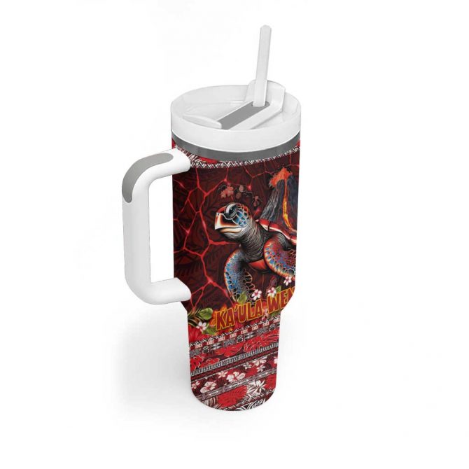 Hawaii KaUla Wena Volcano Turtle Lava and Tropical Plants Tribal Custom Stanley Quencher 40oz Stainless Steel Tumbler With Handle - Image 2