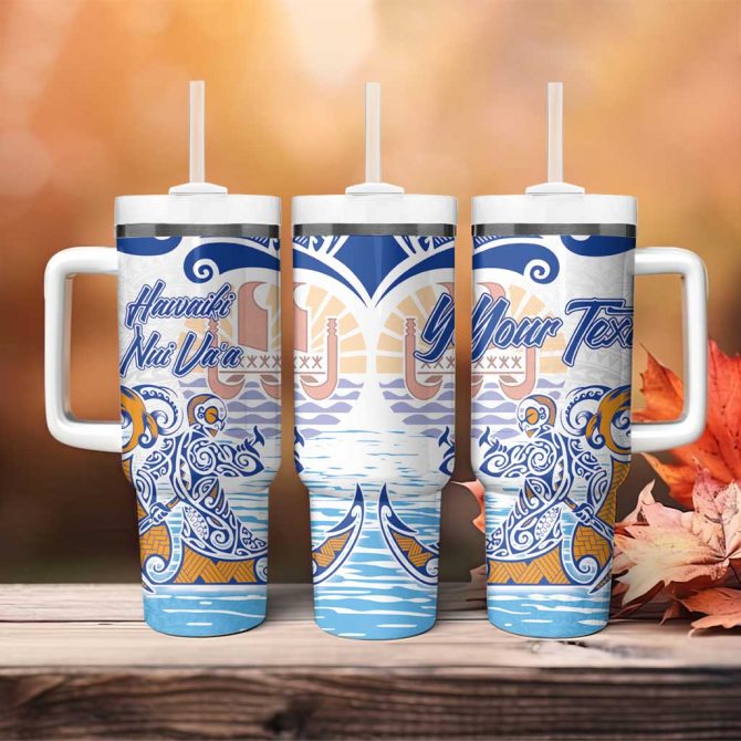 Hawaiki Nui Va‚Äôa Solo French Polynesia Blue Color Custom Stanley Quencher 40oz Stainless Steel Tumbler With Handle - Image 4