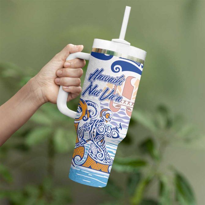 Hawaiki Nui Va‚Äôa Solo French Polynesia Blue Color Custom Stanley Quencher 40oz Stainless Steel Tumbler With Handle - Image 3
