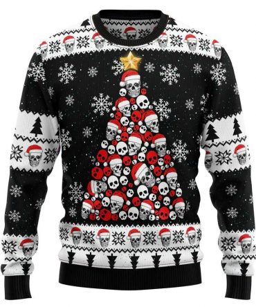 Skull Pine Tree Ugly Christmas Sweater, Christmas Sweater With Skulls