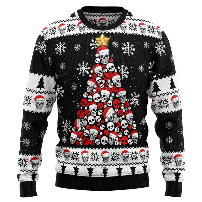 Skull Pine Tree Ugly Christmas Sweater, Christmas Sweater With Skulls