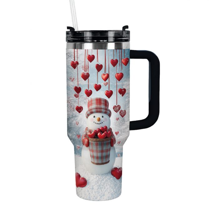 Heartfelt Snowman Christmas Custom Stanley Quencher 40oz Stainless Steel Tumbler With Handle