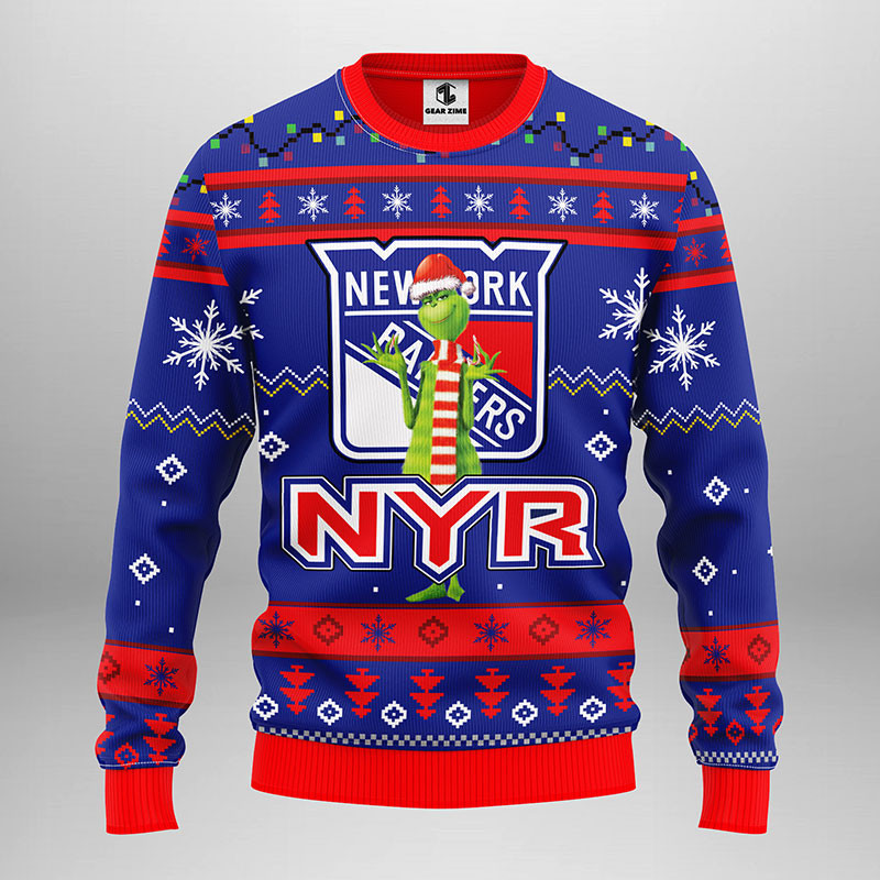 New York Rangers Funny Grinch Ugly Christmas Sweater