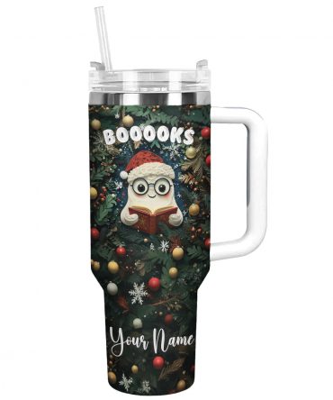 Holiday Bookworm Christmas Custom Stanley Quencher 40oz Stainless Steel Tumbler With Handle