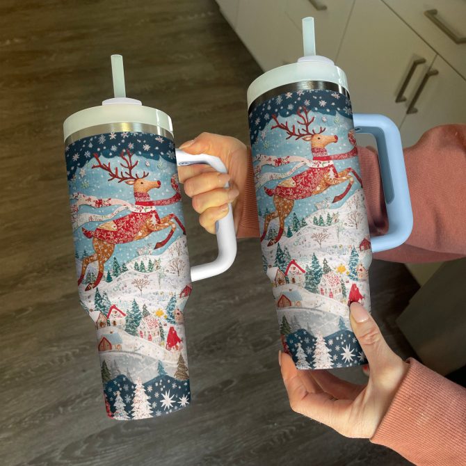 Holiday Charm Christmas Custom Stanley Quencher 40oz Stainless Steel Tumbler With Handle - Image 2