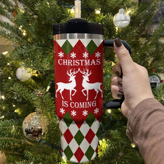 Holiday Cheer Christmas Custom Stanley Quencher 40oz Stainless Steel Tumbler With Handle - Image 3