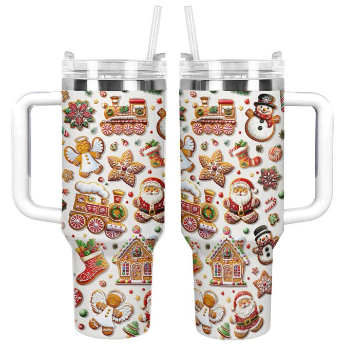 Holiday Cookie Magic Christmas Custom Stanley Quencher 40oz Stainless Steel Tumbler With Handle