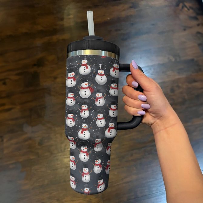 Holiday Hugs Snowman Christmas Custom Stanley Quencher 40oz Stainless Steel Tumbler With Handle - Image 3