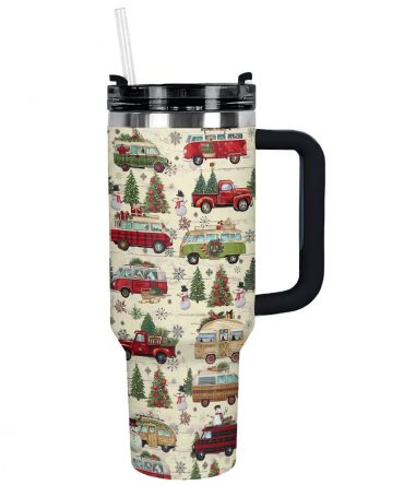 Holiday Road Trip Christmas Custom Stanley Quencher 40oz Stainless Steel Tumbler With Handle
