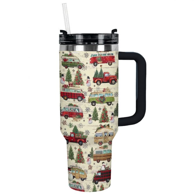 Holiday Road Trip Christmas Custom Stanley Quencher 40oz Stainless Steel Tumbler With Handle