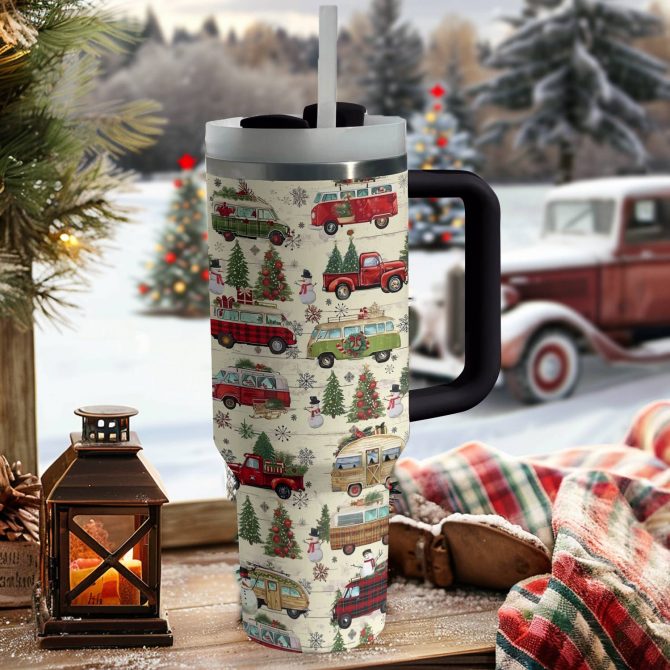 Holiday Road Trip Christmas Custom Stanley Quencher 40oz Stainless Steel Tumbler With Handle - Image 2