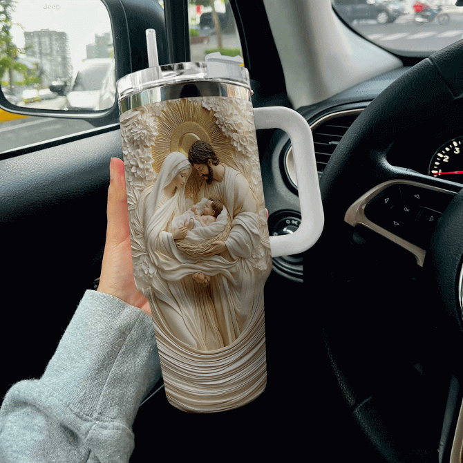 Holy Family Christmas Custom Stanley Quencher 40oz Stainless Steel Tumbler With Handle - Image 2