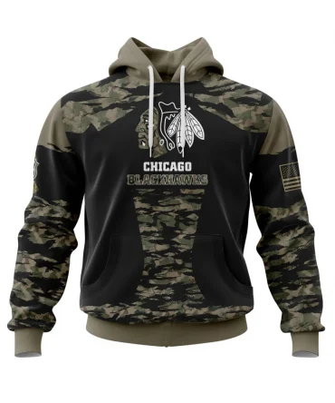 Hoodie Chicago Blackhawks, Honors Veterans And Military Members QTNHL080524A3835HD