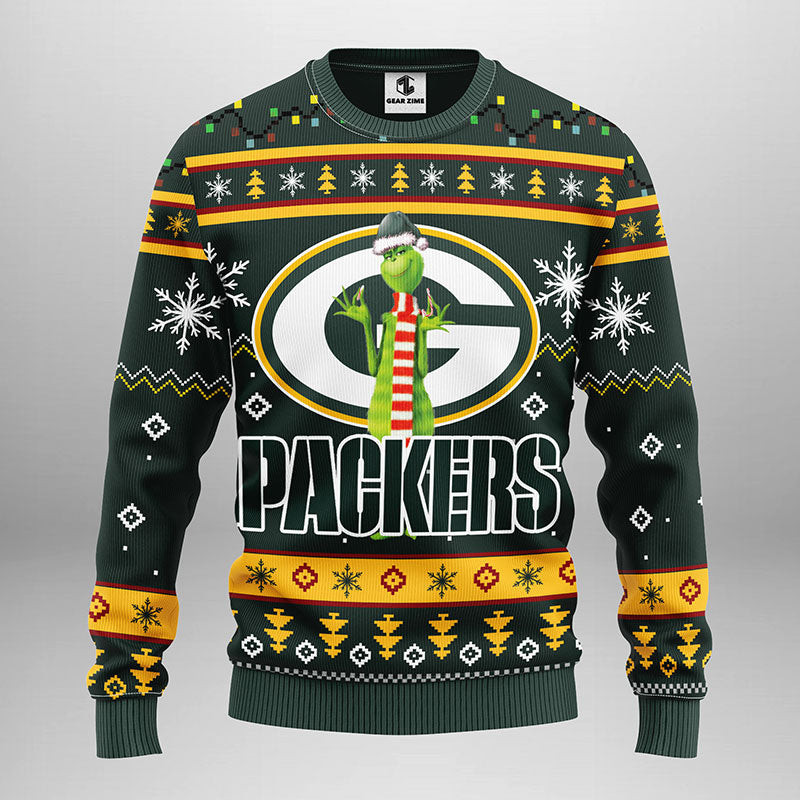 Green Bay Packers Funny Grinch Ugly Christmas Sweater, Grinch Xmas Sweater