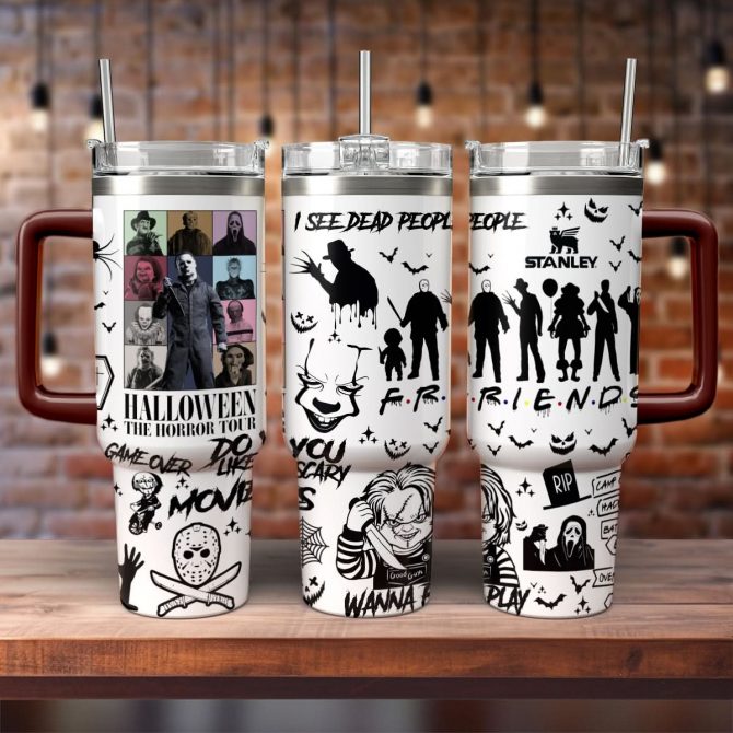 Horror Characters Movies Custom Stanley Quencher 40oz Stainless Steel Tumbler With Handle - Image 2