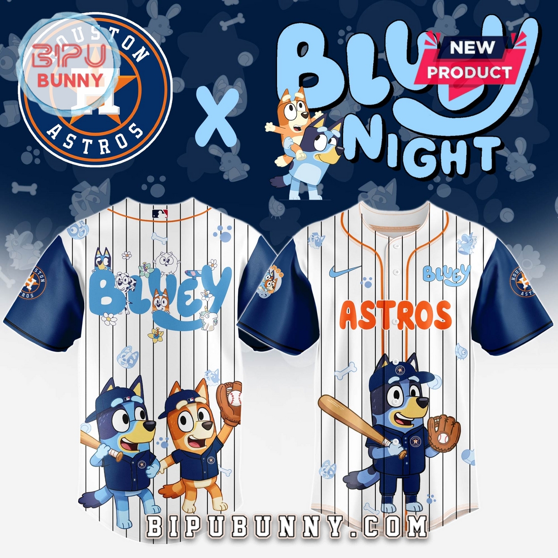 Houston Astros MLB x Bluey And Bingo Baseball Jersey