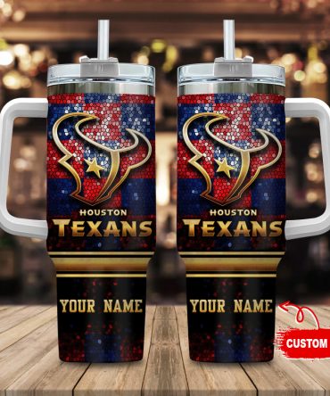 Houston Texans NFL Glitter Golden Logo Custom Stanley Cup 40 oz 30 oz Tumbler With Handle