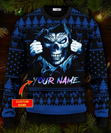 I&apos;m A Good Guy Custom Name Skull Ugly Christmas Sweater