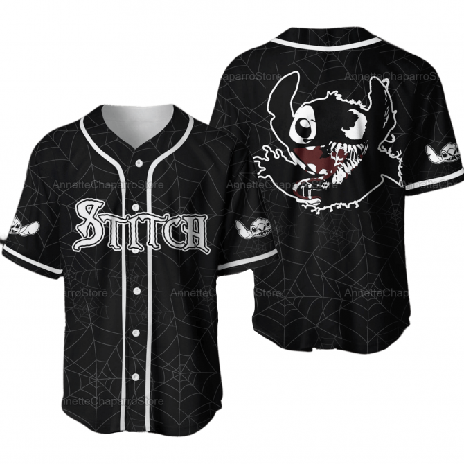 Stitch-Themed Black Baseball Jersey - Unique Graphic Design For Fans