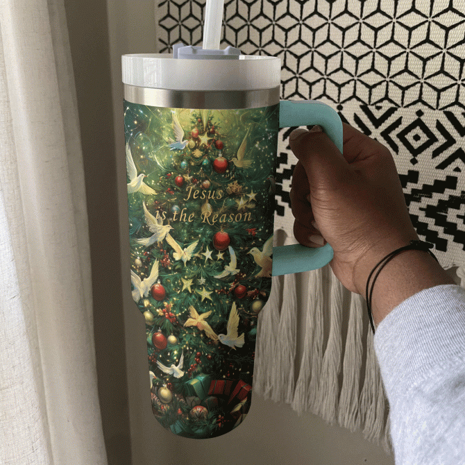 Jesus Is The Reason Christmas Custom Stanley Quencher 40oz Stainless Steel Tumbler With Handle - Image 3