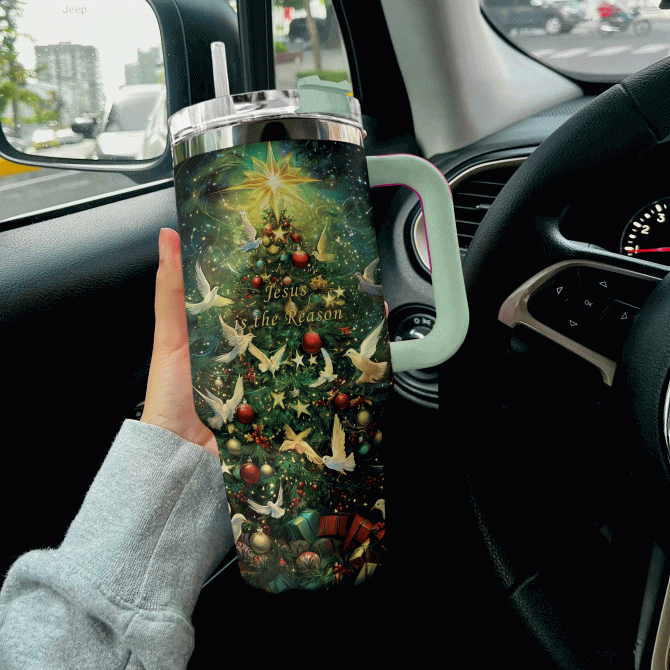 Jesus Is The Reason Christmas Custom Stanley Quencher 40oz Stainless Steel Tumbler With Handle - Image 2